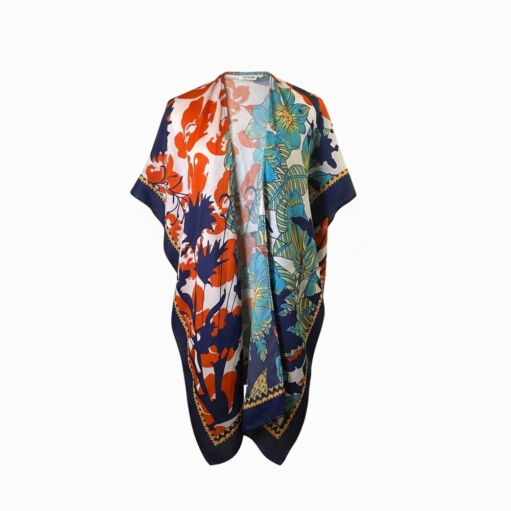 Boho Floral Kimono Duster Lightweight Open Front Tropical Cover Up OS